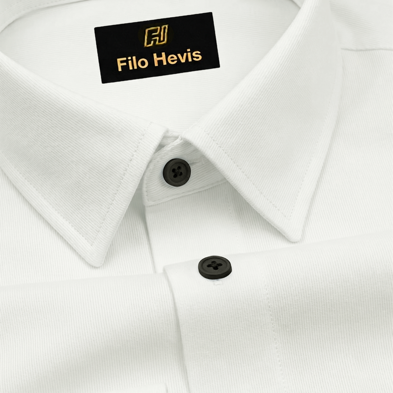 Fine-Ribbed Self-Structured Formal Shirt-White