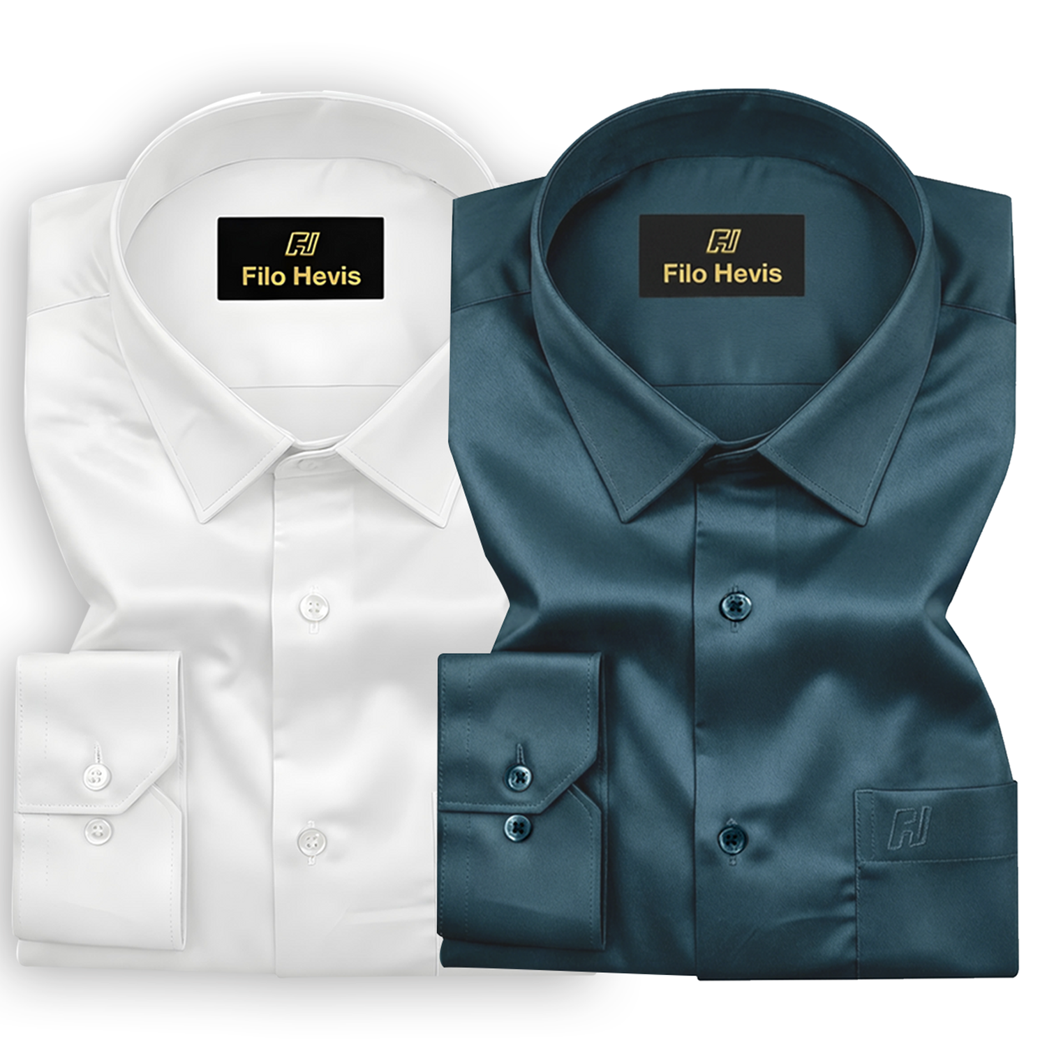 Combo of 2 Premium Cotton Formal Shirts – White & Teal Blue | Single Pocket | Smart Fit