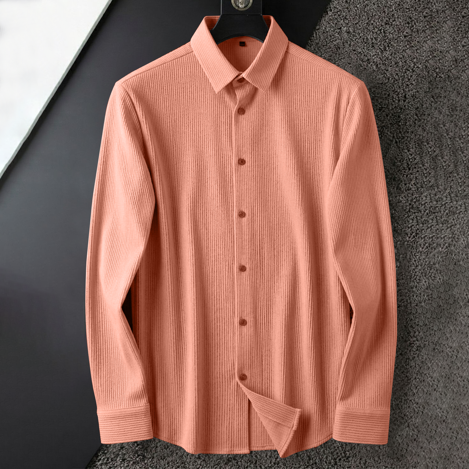 Corduroy Inspired Self-Cord Casual Shirts for Men Blended Fabric - Peach My Store