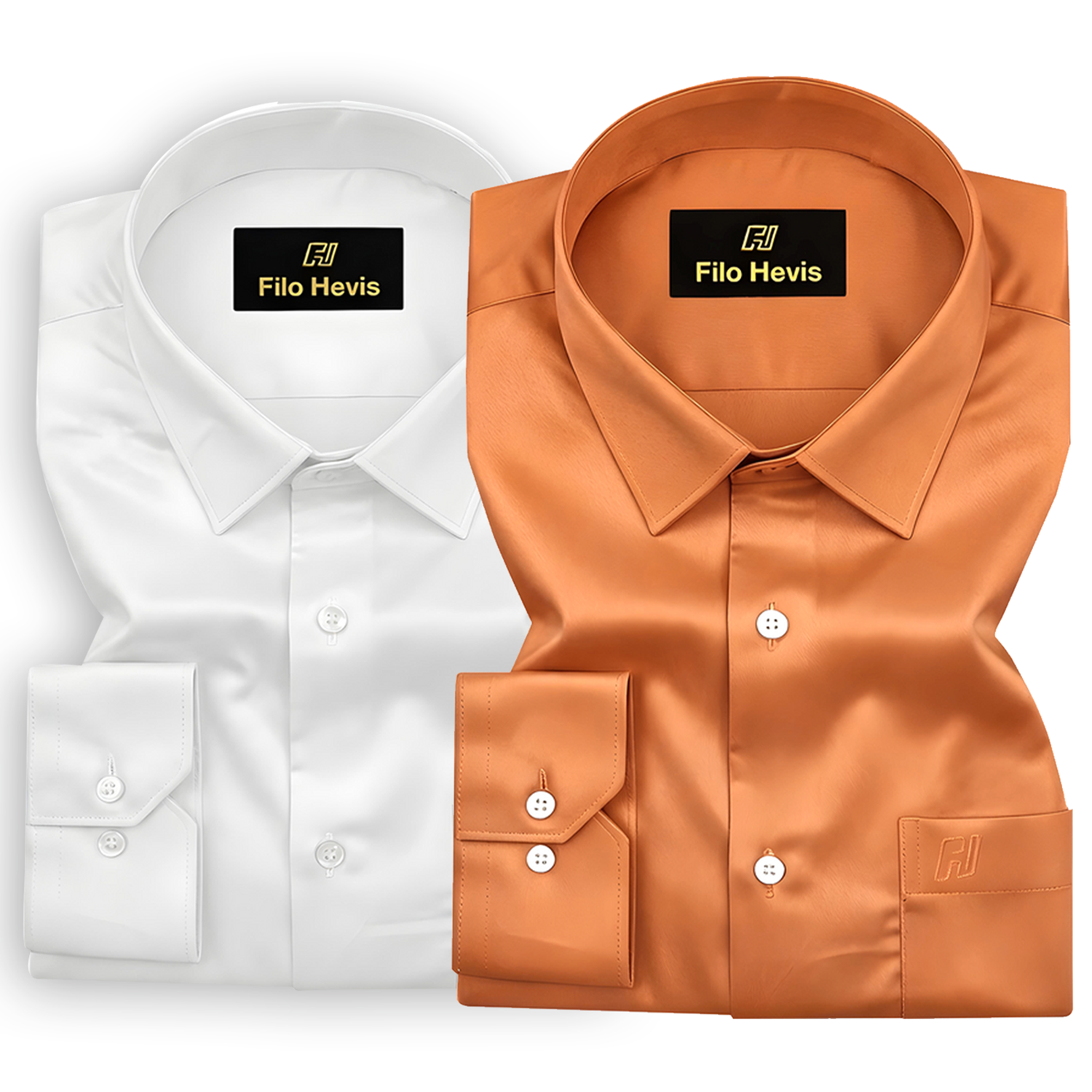 Combo of 2 Premium Cotton Formal Shirts – White & Orange | Single Pocket | Smart Fit