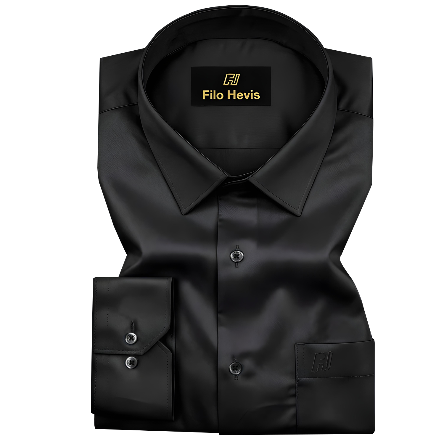 PLATINUM COTTON SATIN FORMAL SHIRT FOR MEN (Single Pocket)-Black