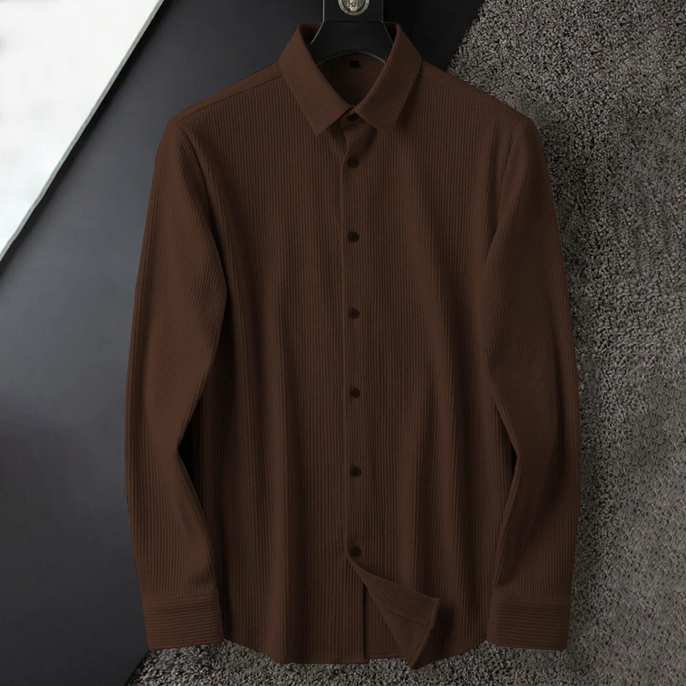 Brown Self Cord Shirt for Men