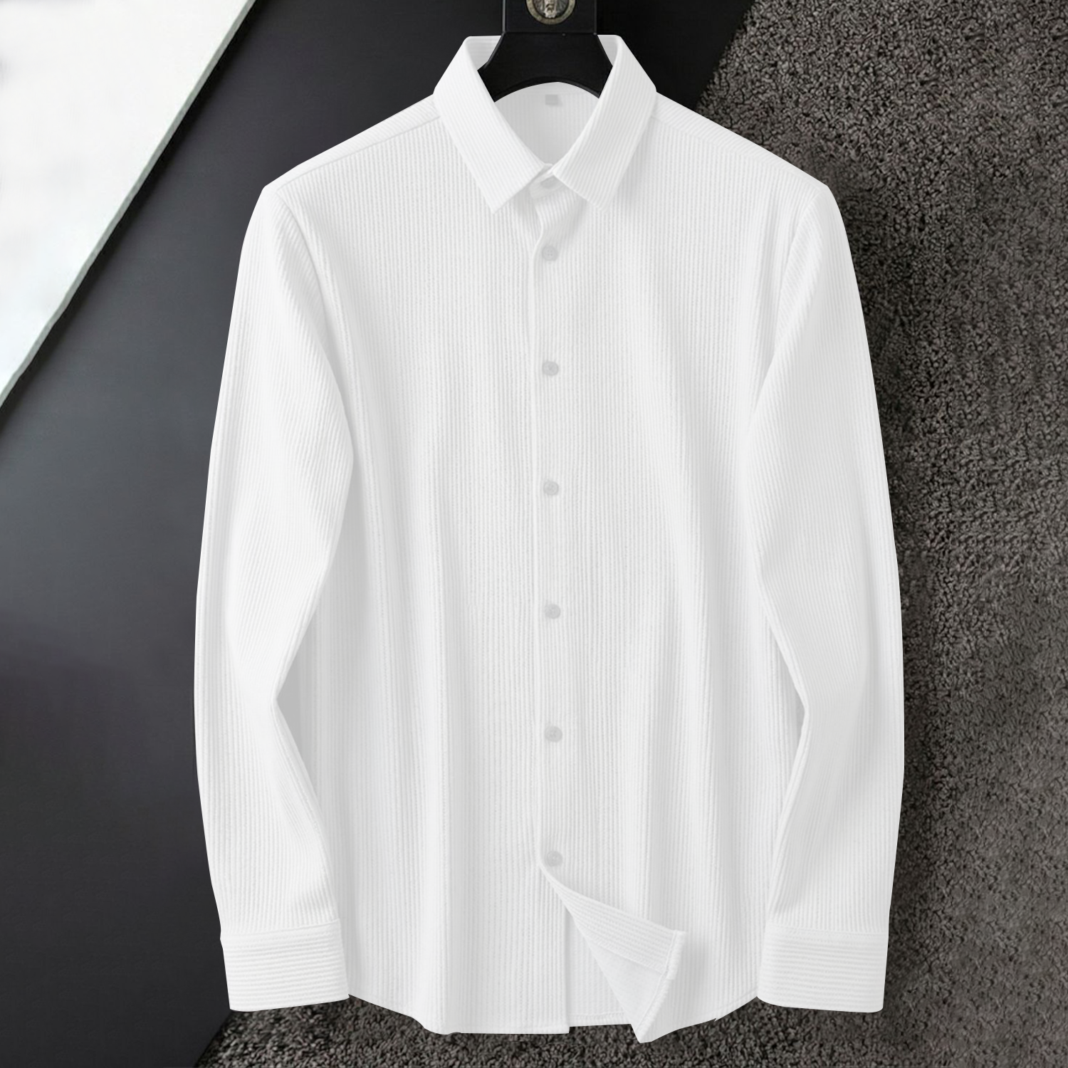 Corduroy Inspired Self-Cord Casual Shirts for Men Blended Fabric - White