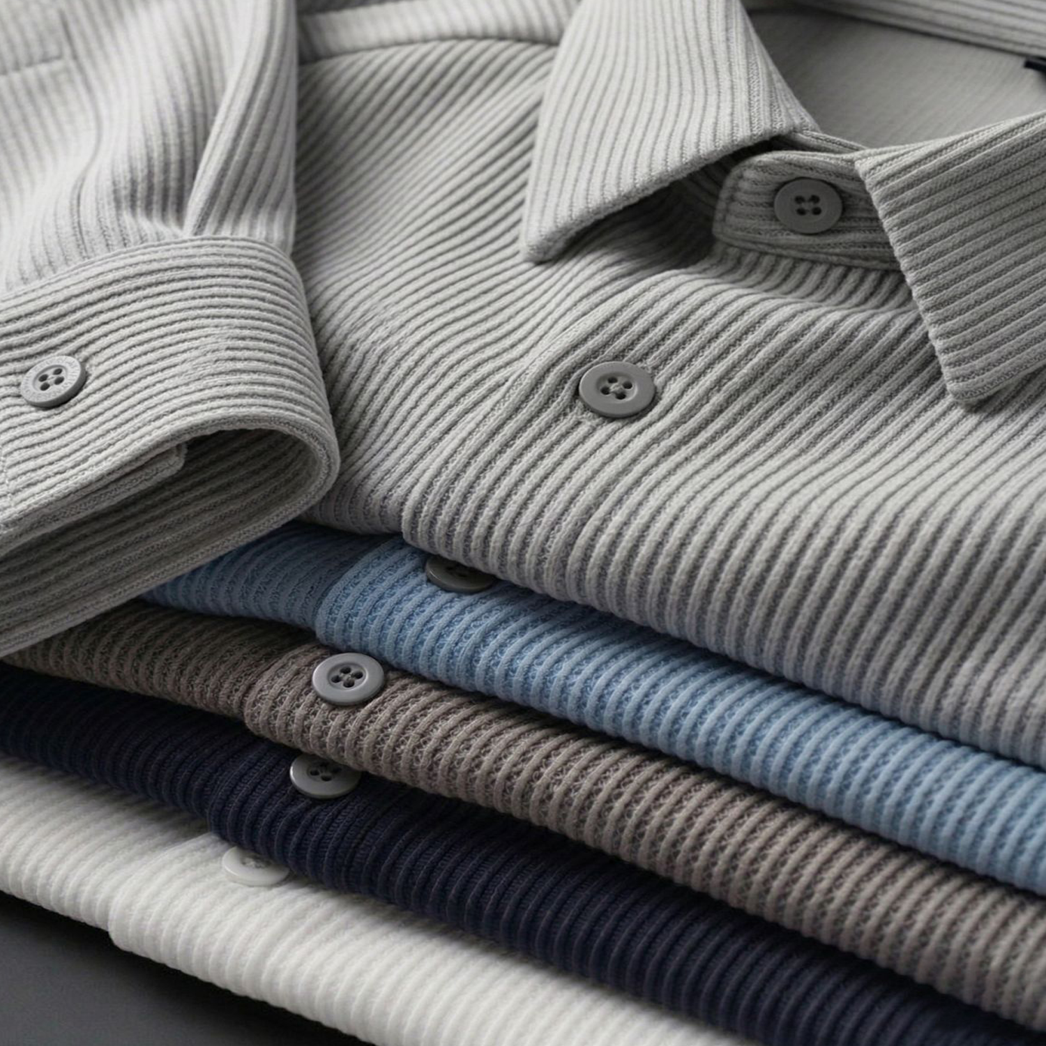 Corduroy Inspired Self-Cord Casual Shirts for Men Blended Fabric - Light Grey