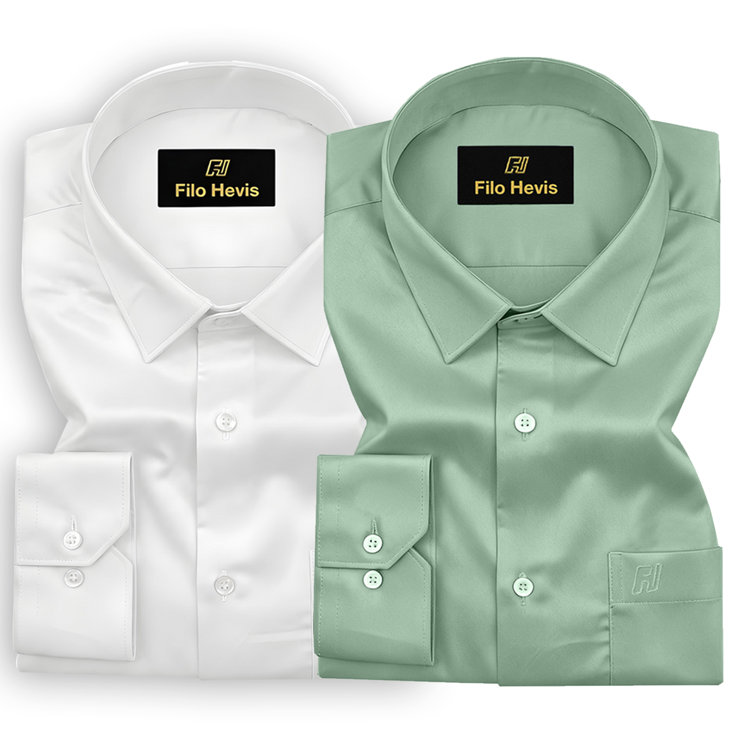 Combo of 2 Premium Cotton Formal Shirts – White & Pista Green | Single Pocket | Smart Fit