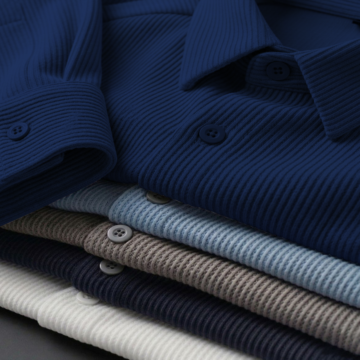 Corduroy Inspired Self-Cord Casual Shirts for Men Blended Fabric - Navy Blue