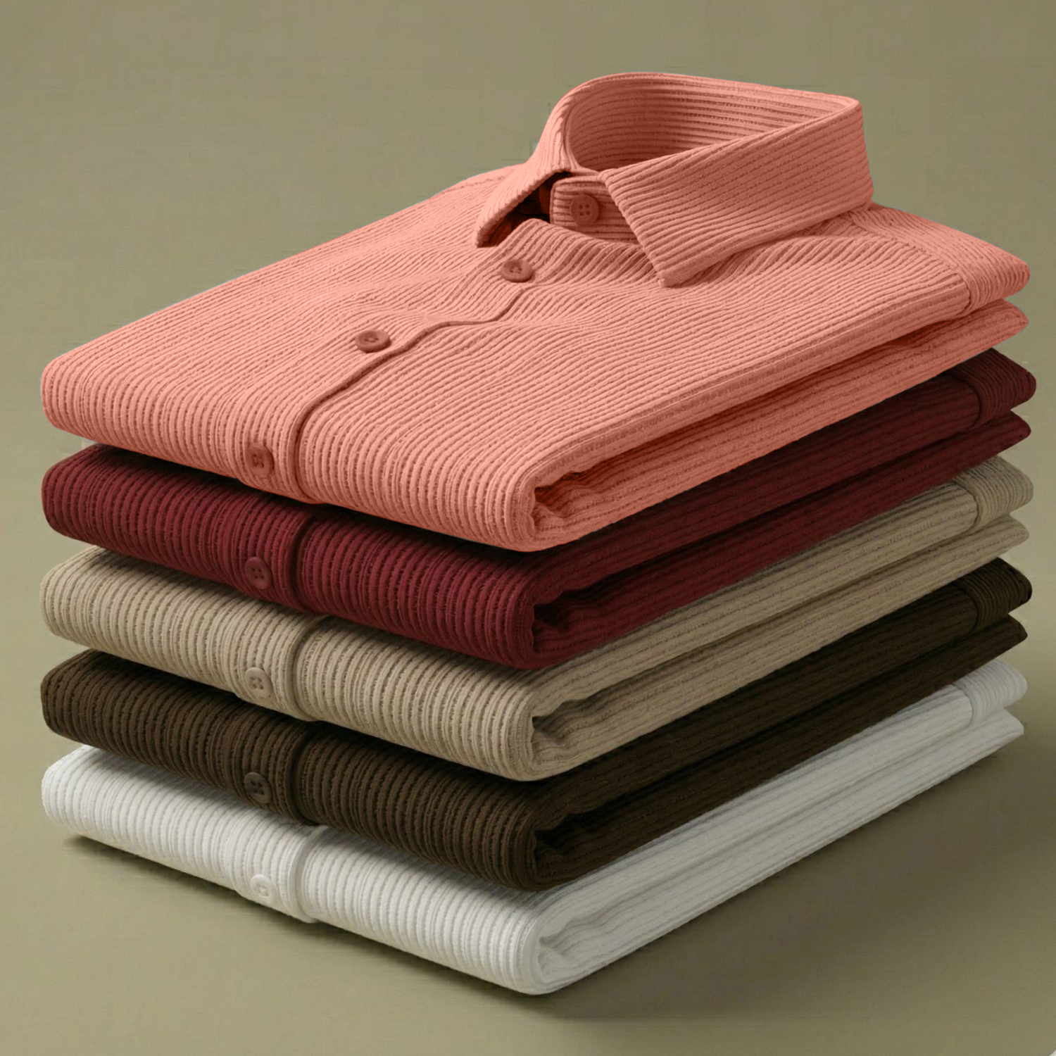 Corduroy Inspired Self-Cord Casual Shirts for Men Blended Fabric - Peach My Store