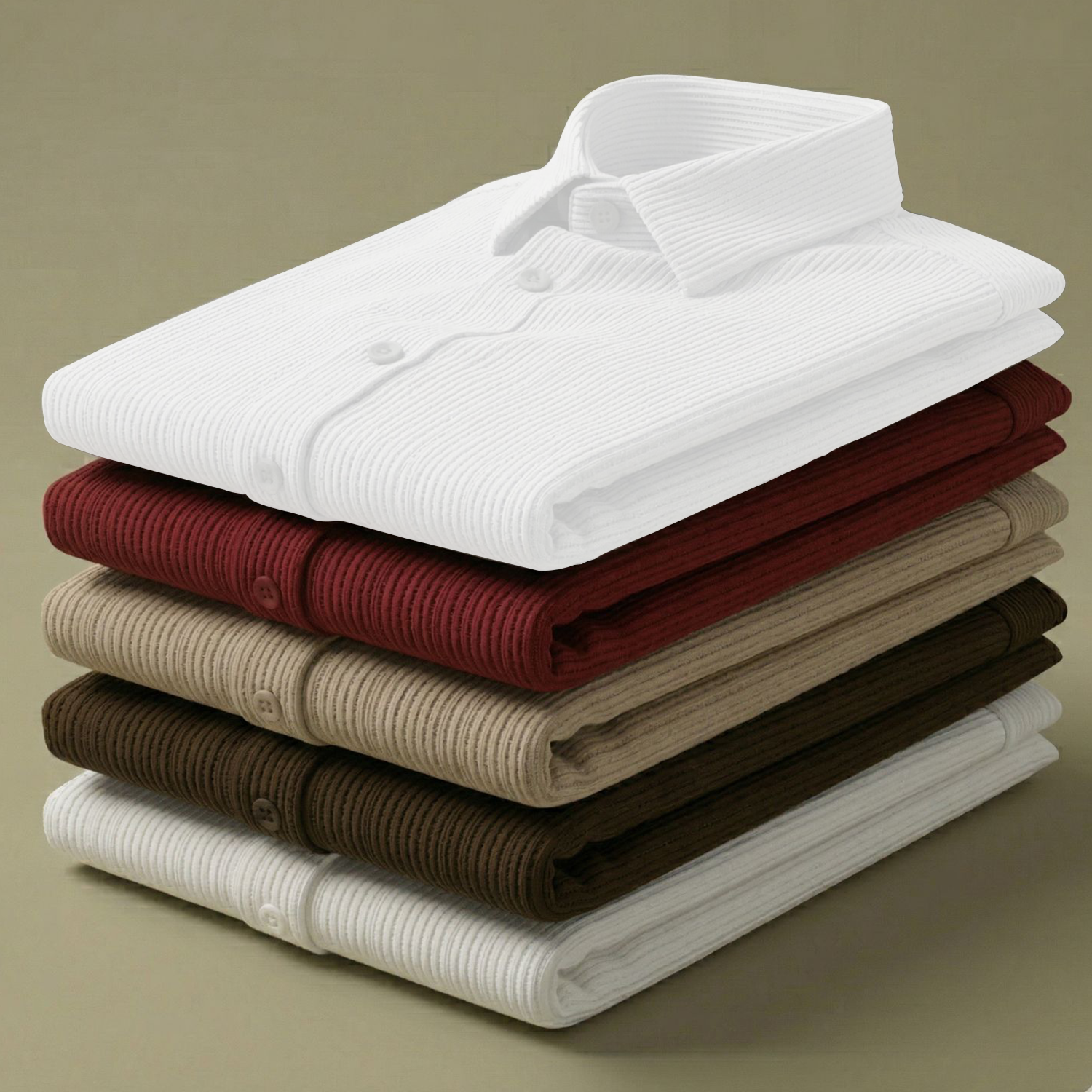 Corduroy Inspired Self-Cord Casual Shirts for Men Blended Fabric - White