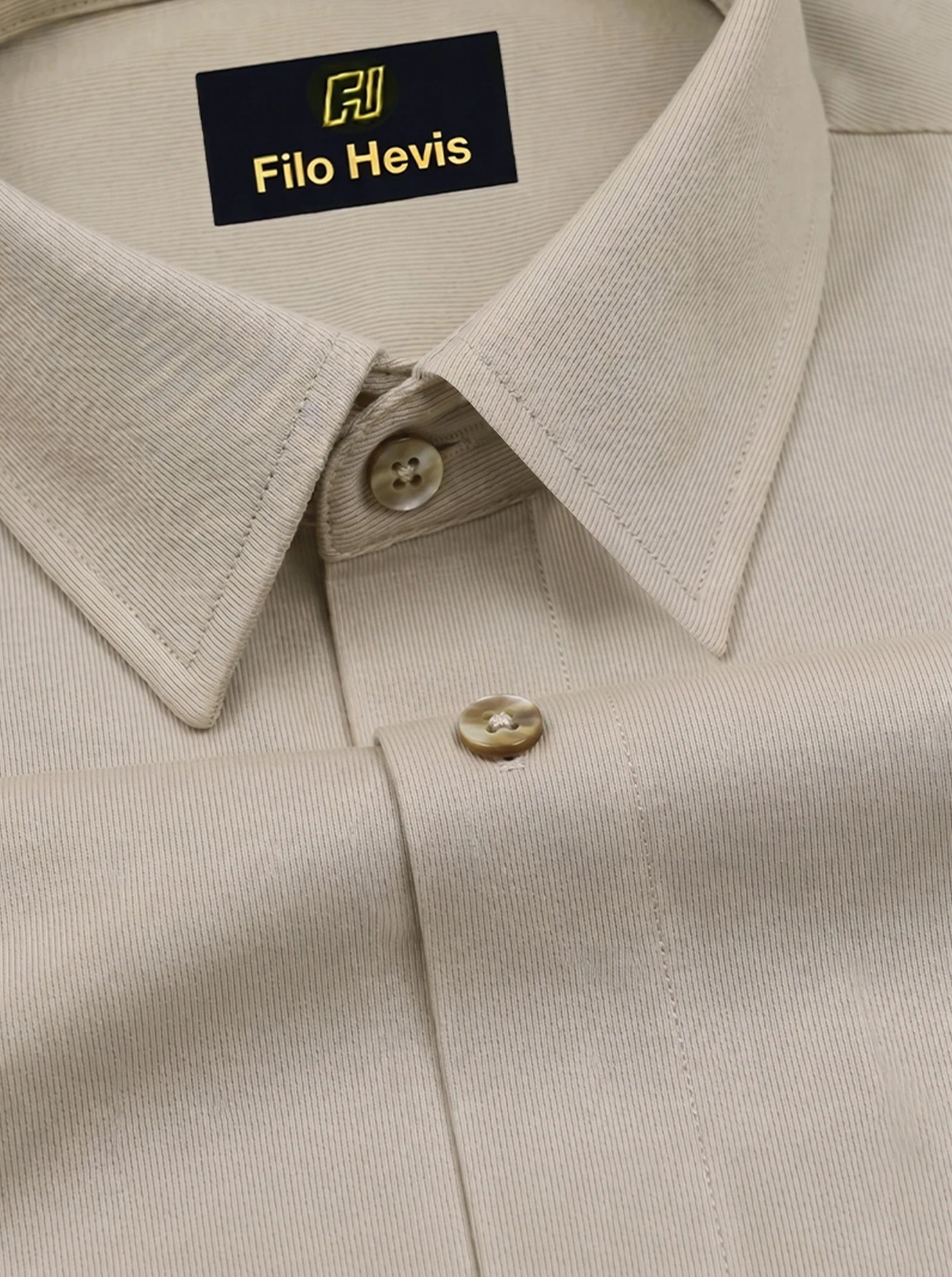 Fine-Ribbed Self-Structured Formal Shirt-BEIGE