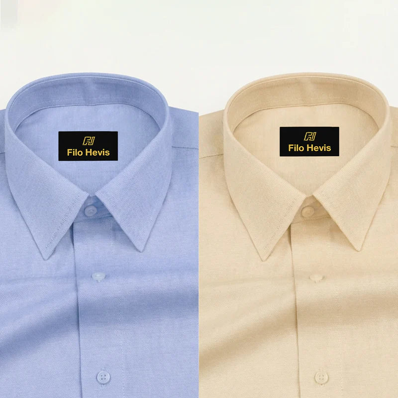 Combo of 2 Filafil Fabric Regular Fit Formal Shirts – Sky & Cream (Single Pocket)