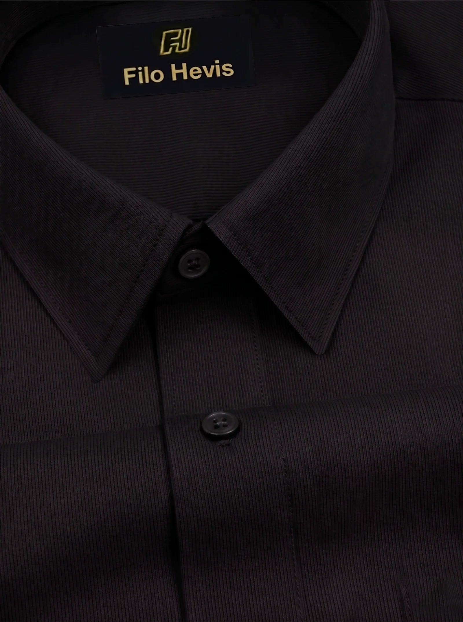 Fine-Ribbed Self-Structured Formal Shirt-BLACK