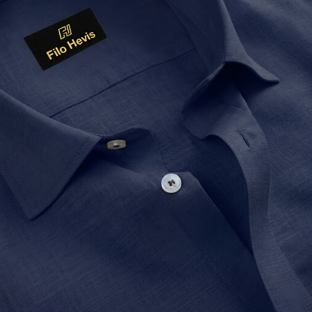 FINE LINEN SHIRTS FOR MEN (Full Sleeves)-Navy Blue