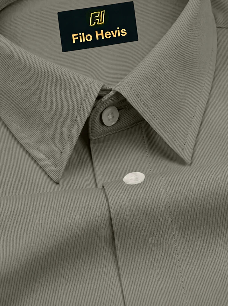 Fine-Ribbed Self-Structured Formal Shirt-MUD GREY