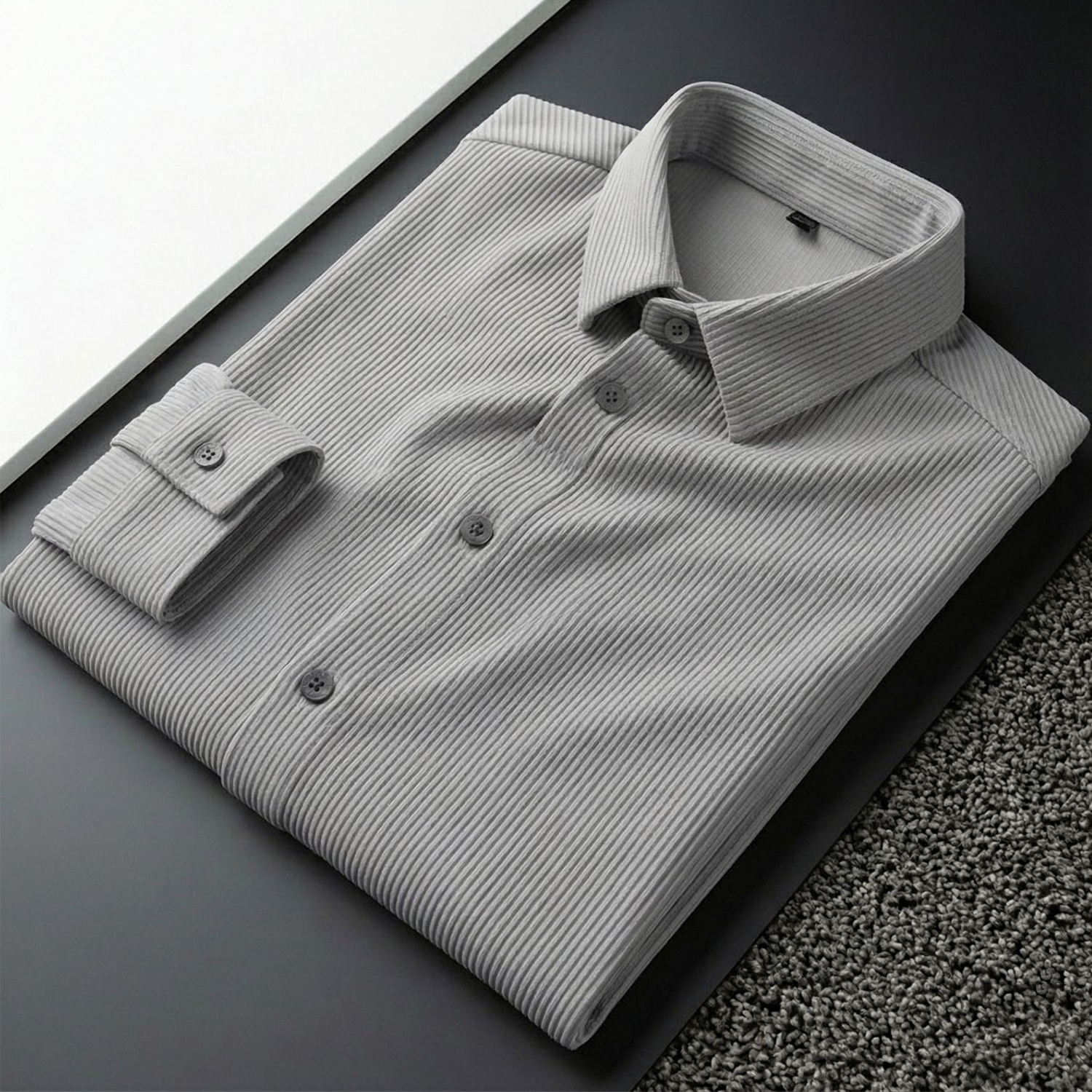 Corduroy Inspired Self-Cord Casual Shirts for Men Blended Fabric - Light Grey