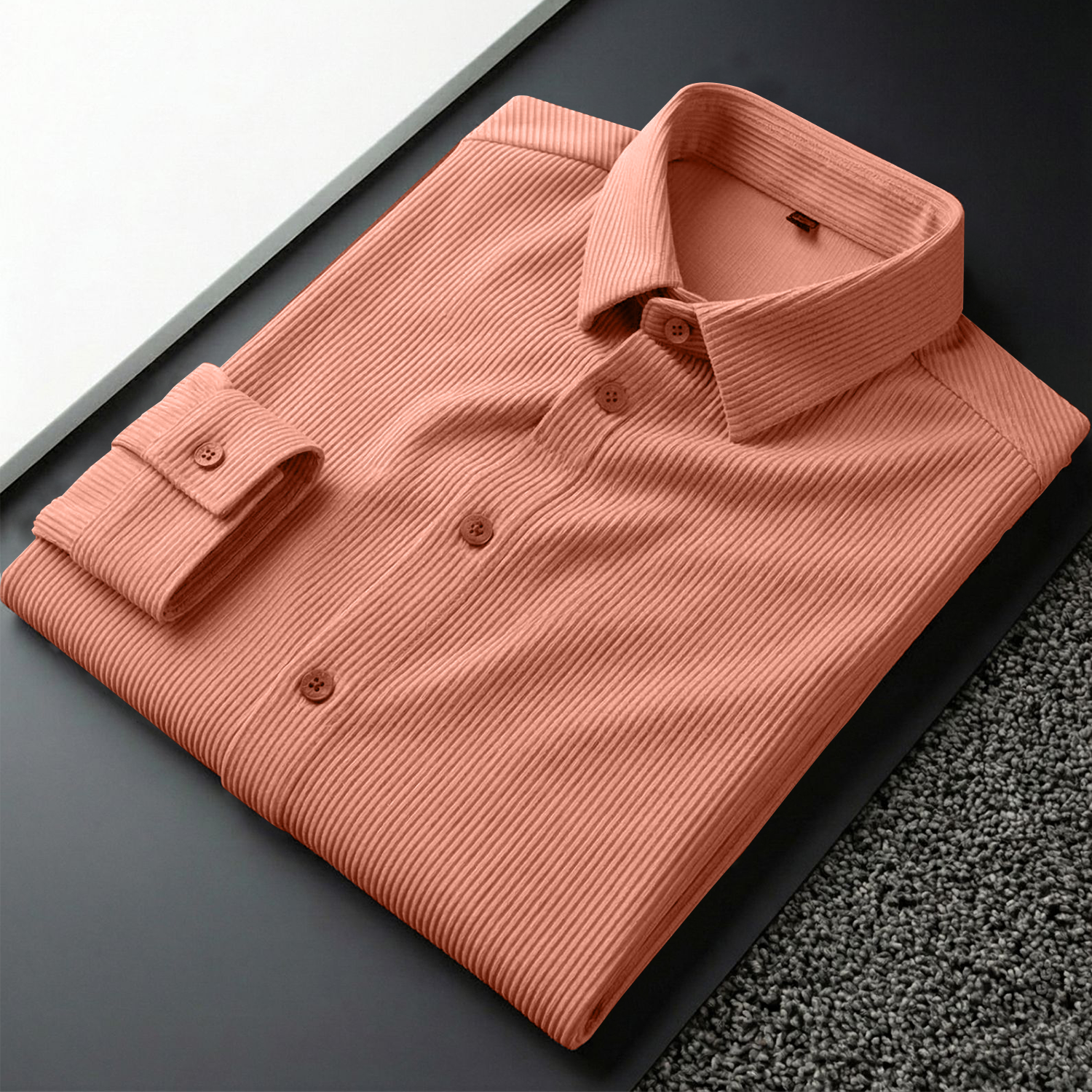 Corduroy Inspired Self-Cord Casual Shirts for Men Blended Fabric - Peach My Store