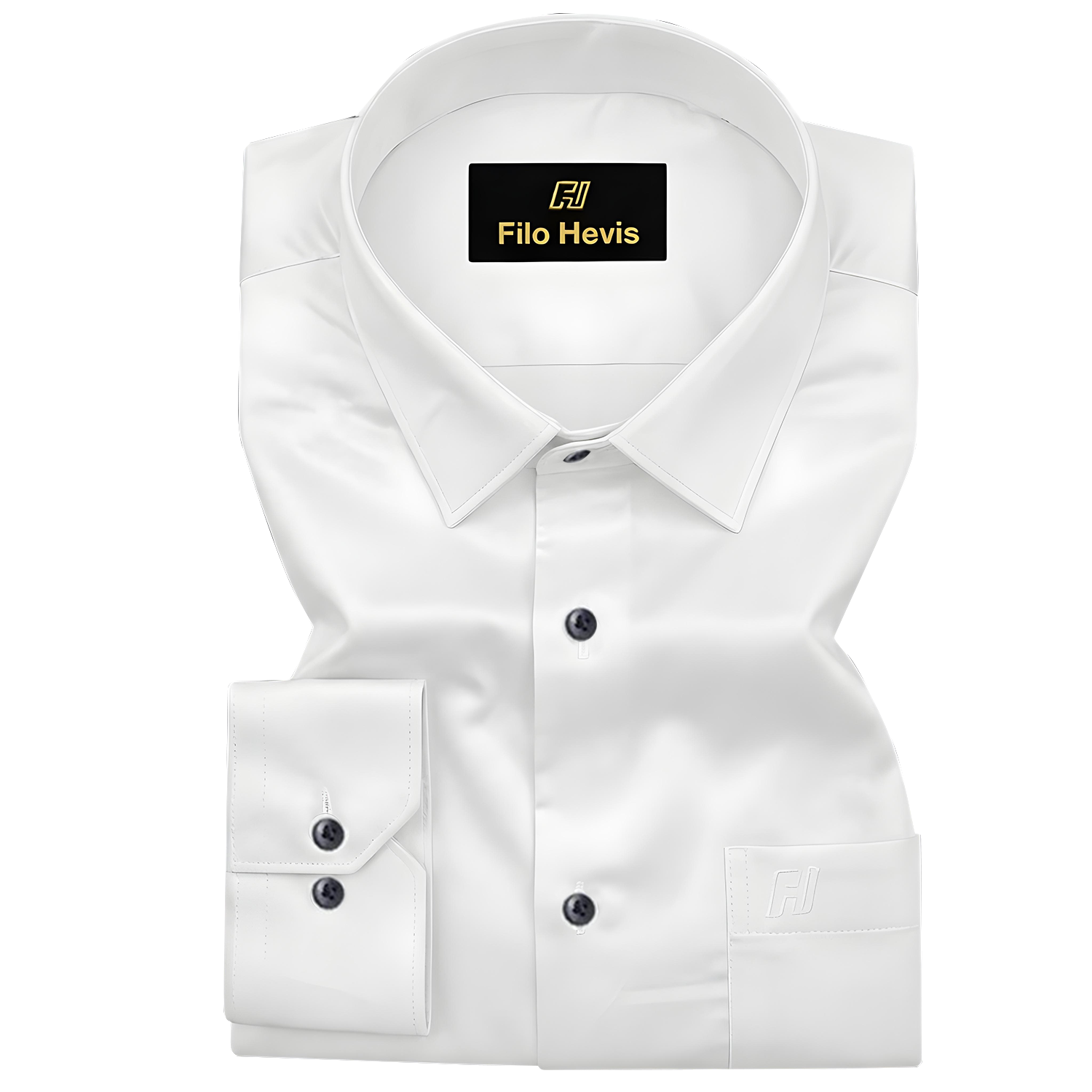 Platinum Cotton Satin Formal Shirt for Men – (Single Pocket), White Shirt With Contrast Black Buttons