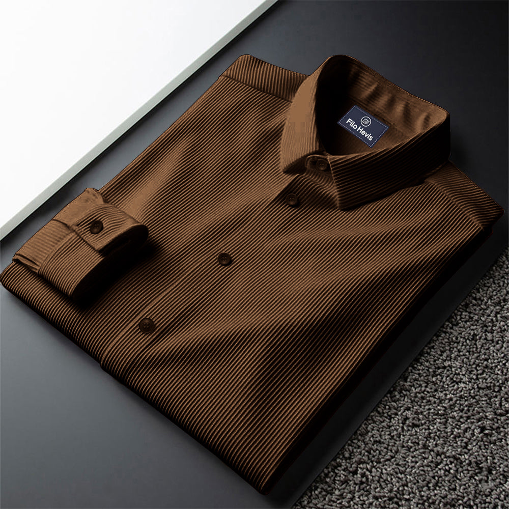 Corduroy Casual Shirts for Men Blended Fabric - Brown