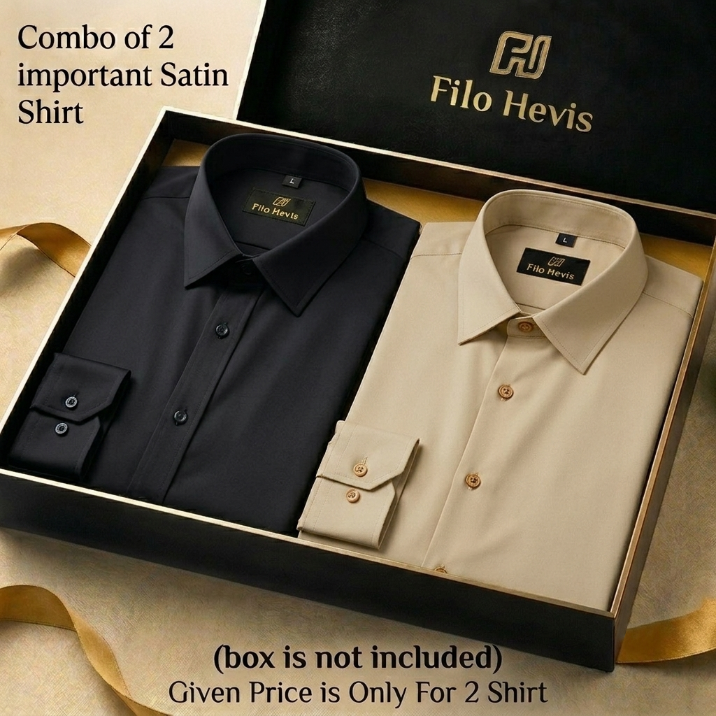 Combo of 2 Men's Imported Satin formal Shirt Black & Beige