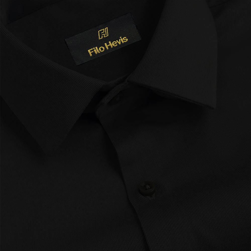 HYCROSS SELF-STRUCTURED FORMAL LYCRA SHIRT-BLACK