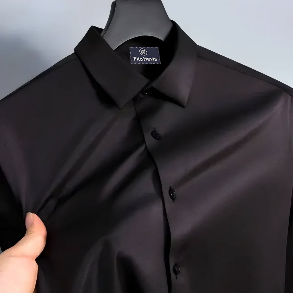mens shiny black dress shirt goTIELESS Ultimate Dress Shirt (Black)