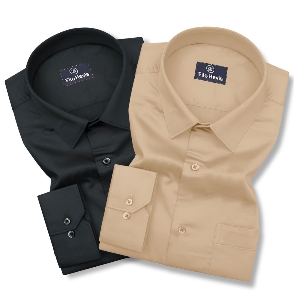 Combo of 2 Premium Cotton Formal Shirts – Black & Cream | Single Pocket | Smart Fit