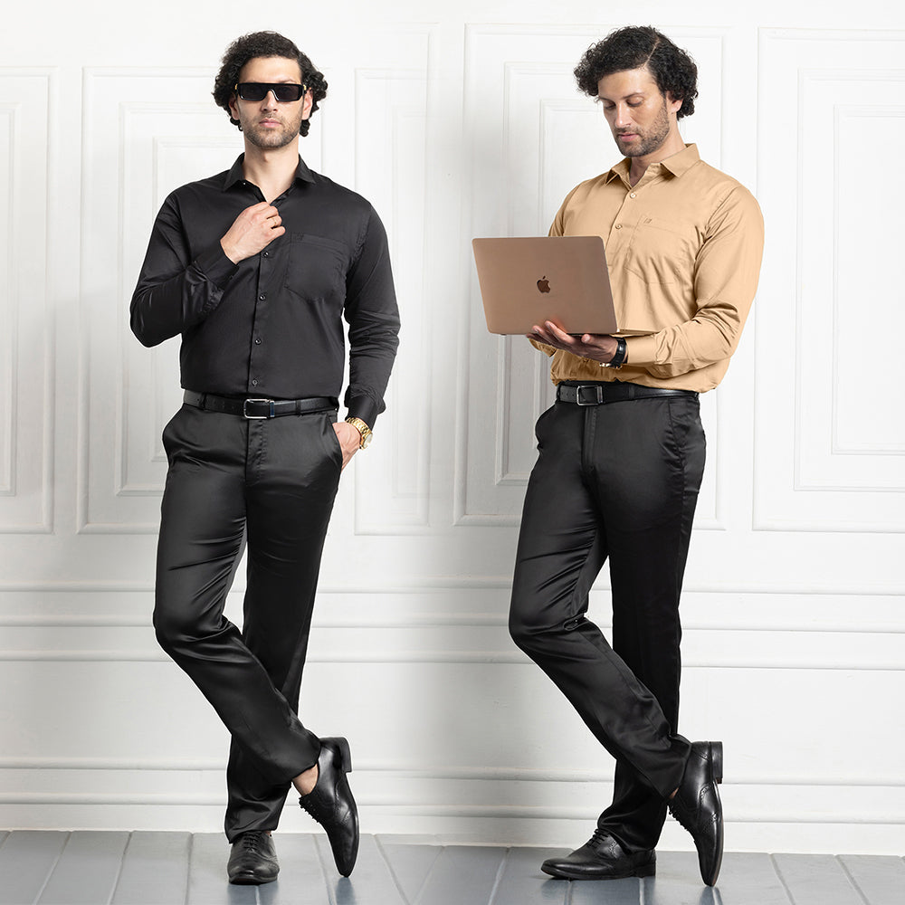 Combo of 2 Premium Cotton Formal Shirts – Black & Cream | Single Pocket | Smart Fit
