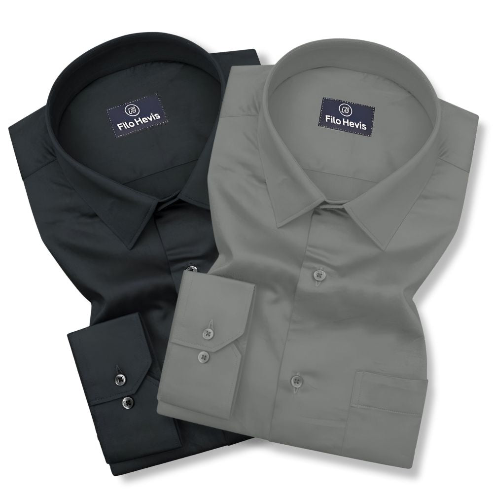 Combo of 2 Premium Cotton Formal Shirts – Black & Grey | Single Pocket | Smart Fit