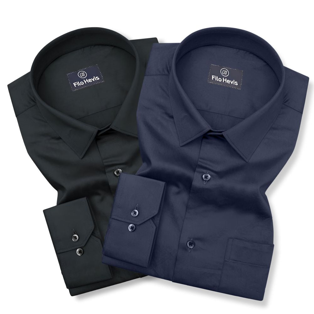 Combo of 2 Premium Cotton Formal Shirts – Black & Navy Blue | Single Pocket | Smart Fit