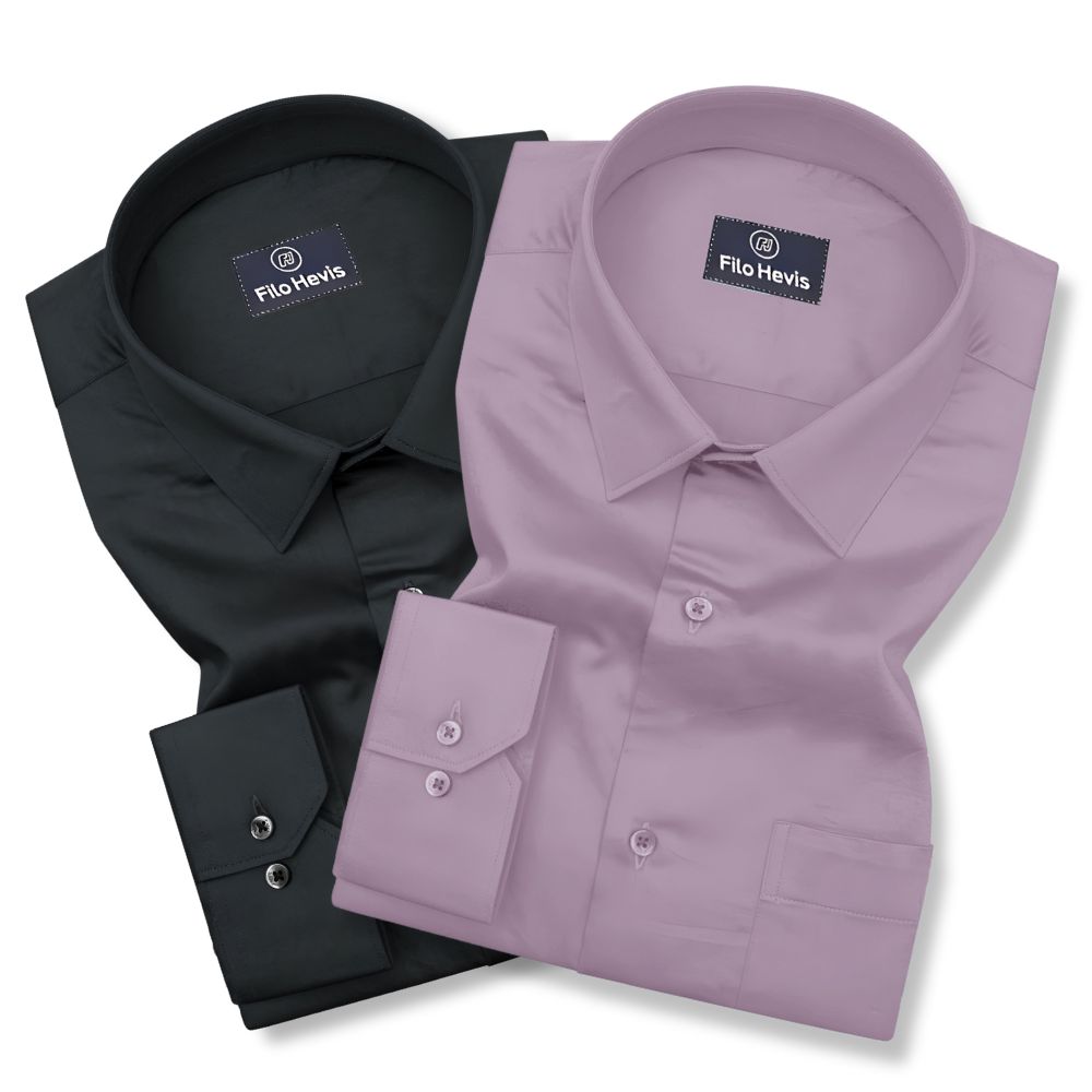 Combo of 2 Premium Cotton Formal Shirts – Black & Onion | Single Pocket | Smart Fit