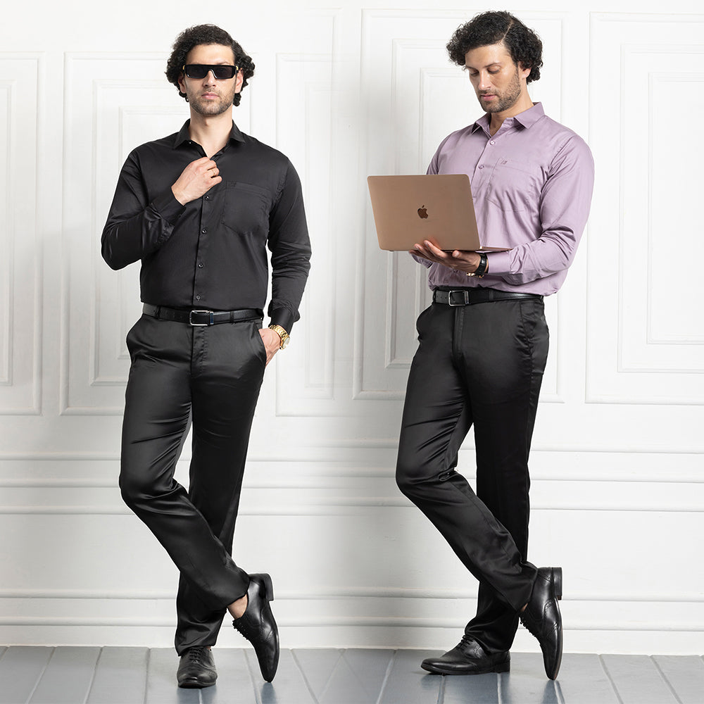 Combo of 2 Premium Cotton Formal Shirts – Black & Onion | Single Pocket | Smart Fit