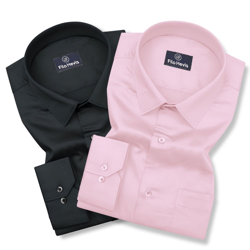 Combo of 2 Premium Cotton Formal Shirts – Black & Pink| Single Pocket | Smart Fit