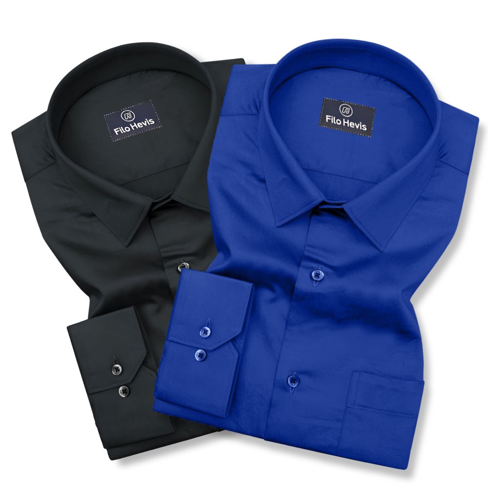 Combo of 2 Premium Cotton Formal Shirts – Black & Royal Blue| Single Pocket | Smart Fit