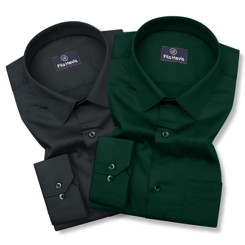 Combo of 2 Premium Cotton Formal Shirts – Black & Teal Green | Single Pocket | Smart Fit