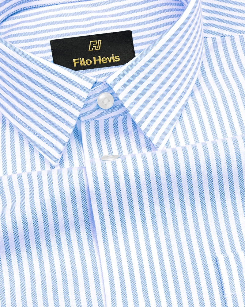 Cotton Stripe Shirt for Men |Slim fit | Sky Blue