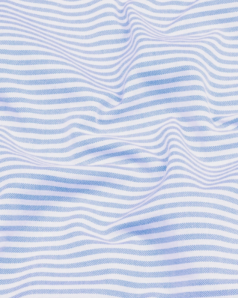Cotton Stripe Shirt for Men |Slim fit | Sky Blue