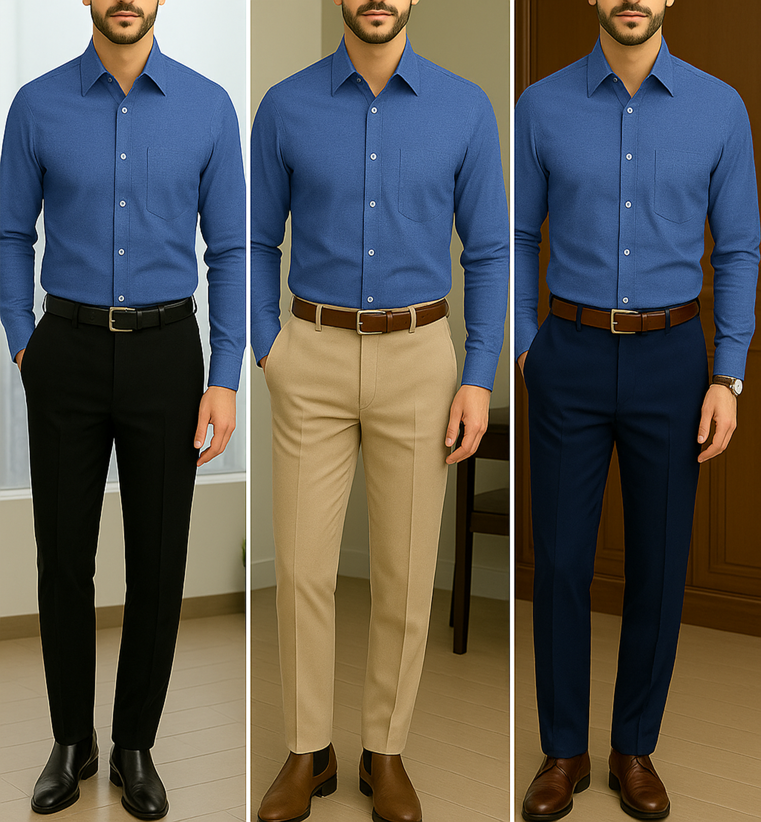 Filafil Fabric Regular Fit Single Pocket Formal Shirt Full Sleeve - Royal Blue