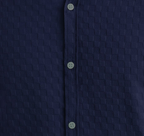 Men's Casual Checks Textured Popcorn Shirts- Navy Blue