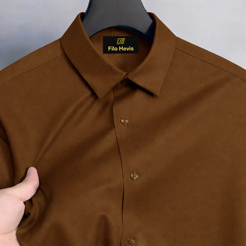 Men's Satin Lycra formal Full Sleeve shirt-Brown