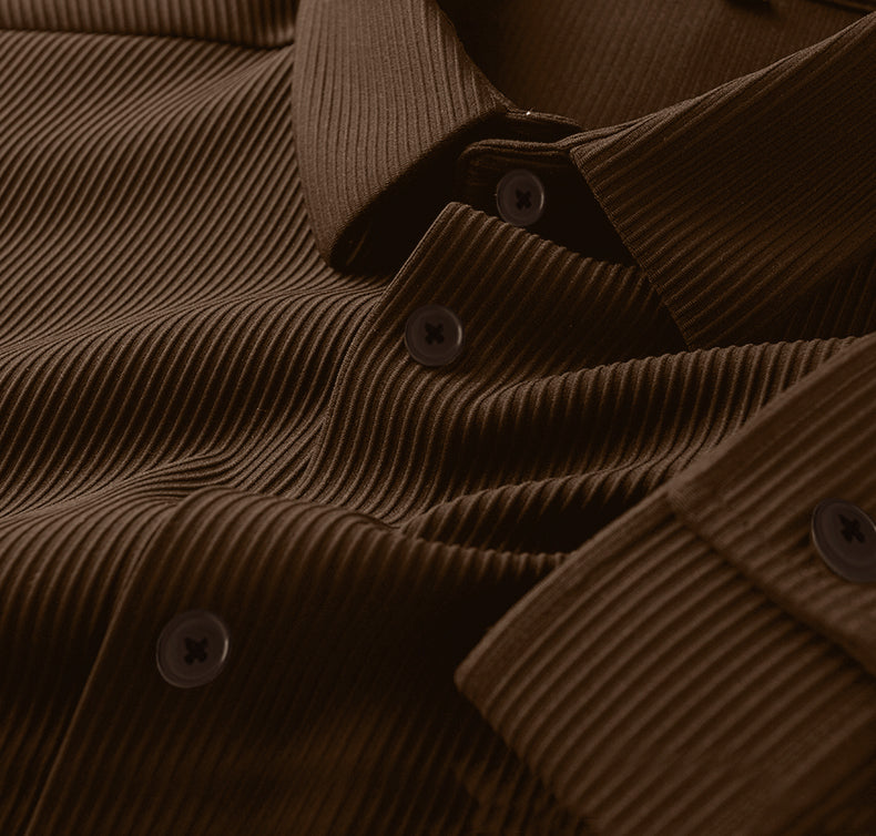 Corduroy Casual Shirts for Men Blended Fabric - Brown