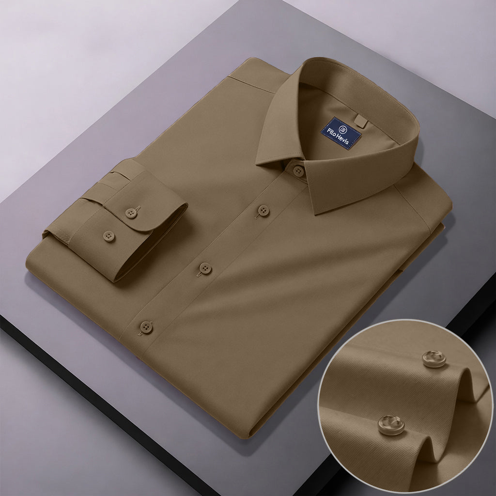 Men's Formal Regular Fit Cotton Full Sleeve Shirt- BROWN