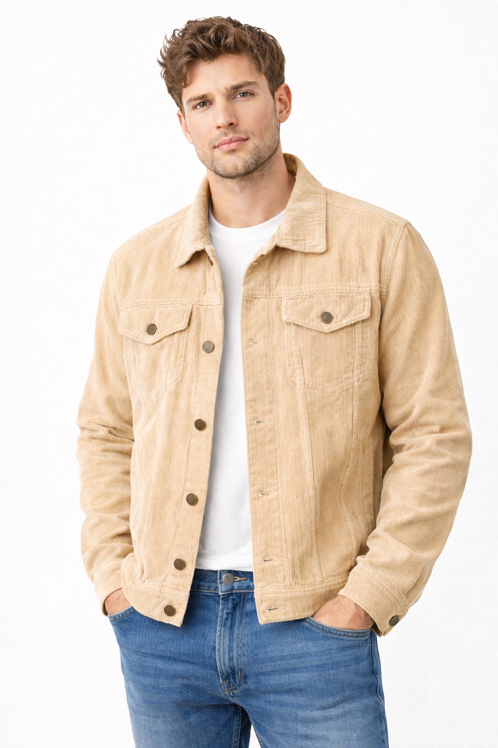 Men’s Beige Corduroy Trucker Jacket