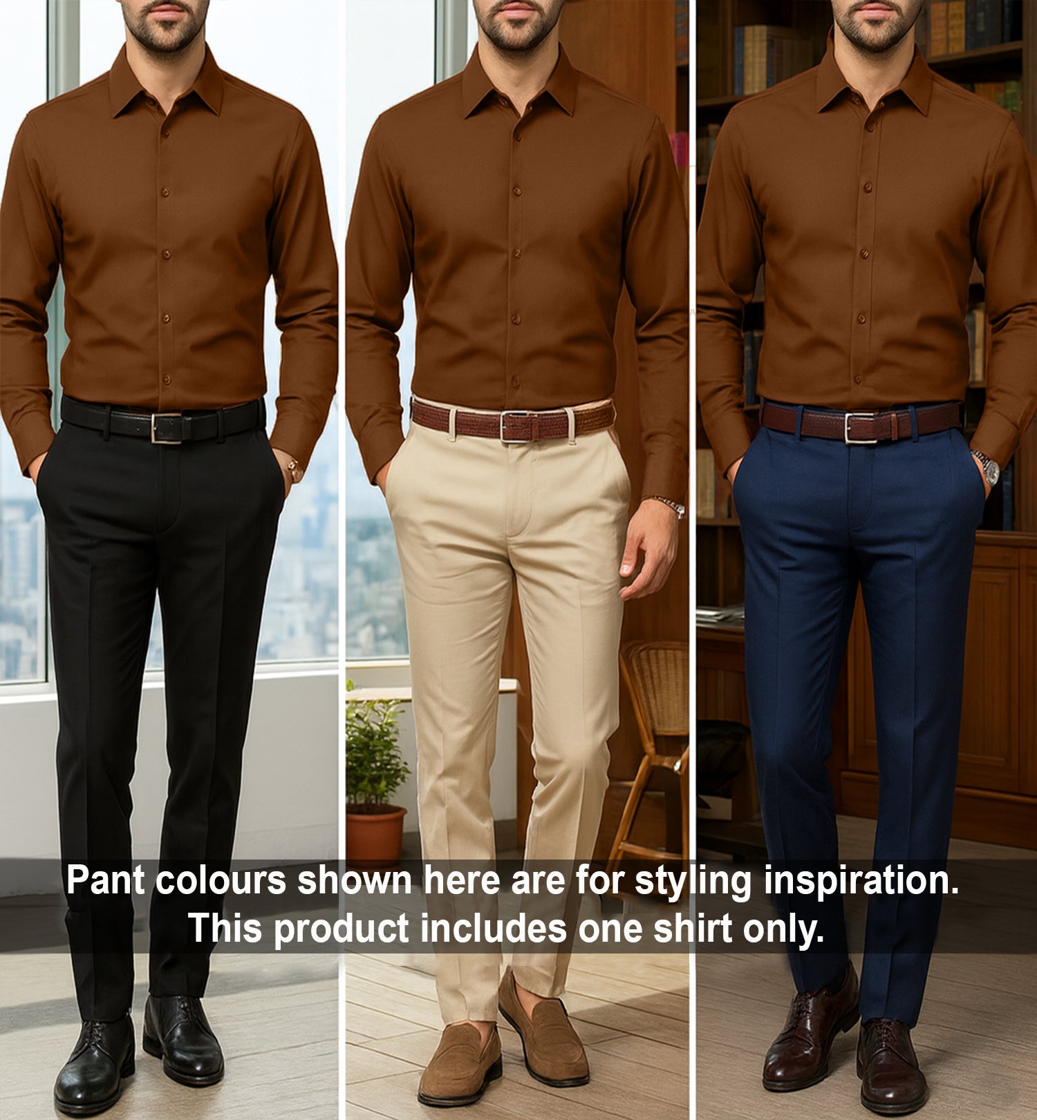 Men's Satin Lycra formal Full Sleeve shirt-Brown