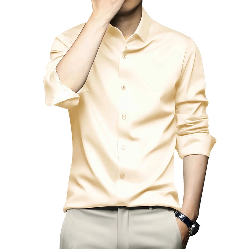 CVC Poly Satin formal Shirt For Men-Cream