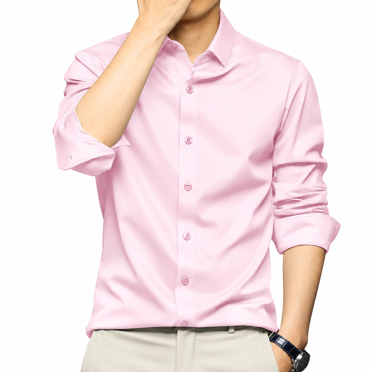 CVC Poly Satin formal Shirt For Men-Pink
