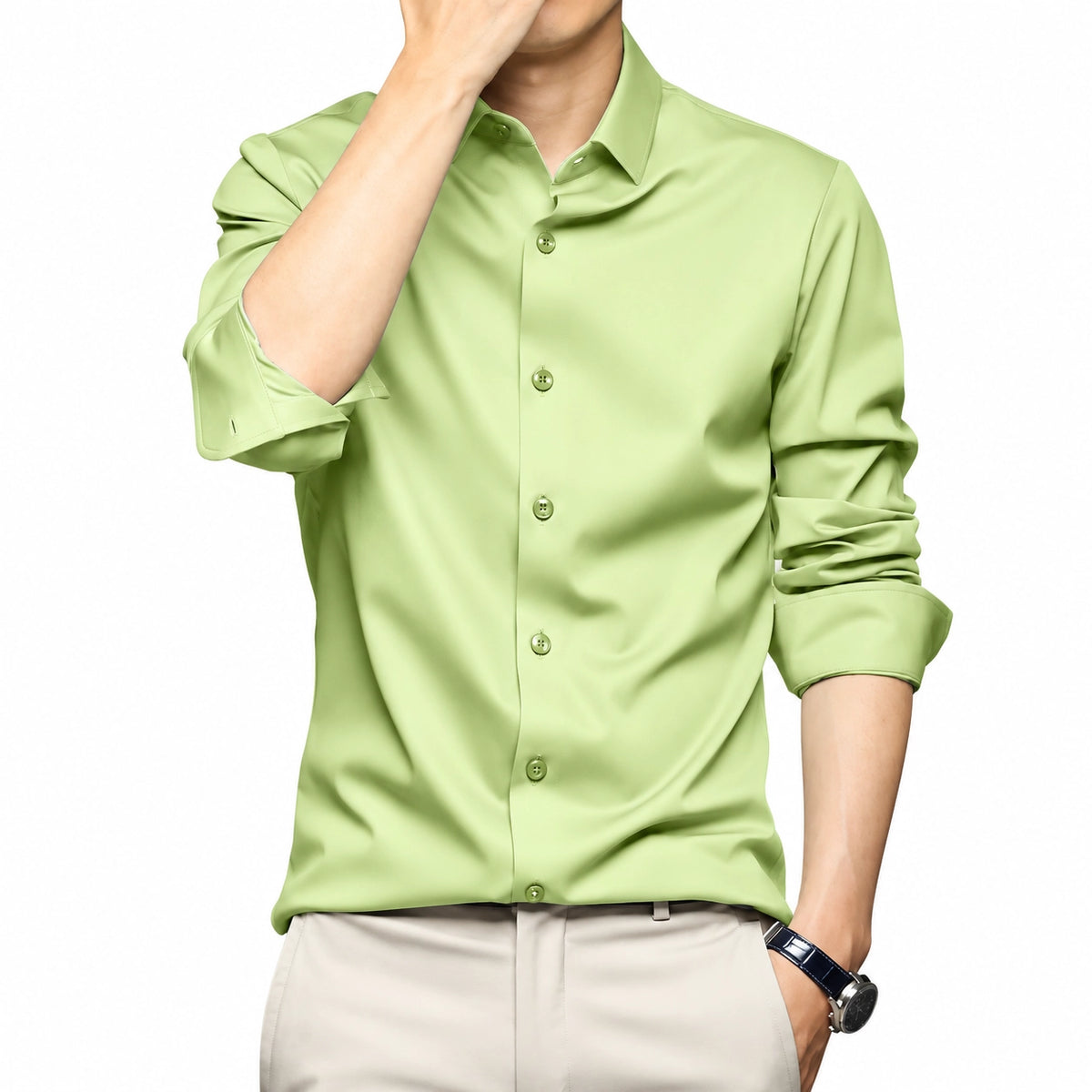 CVC Poly Satin formal Shirt For Men-Pista-Green