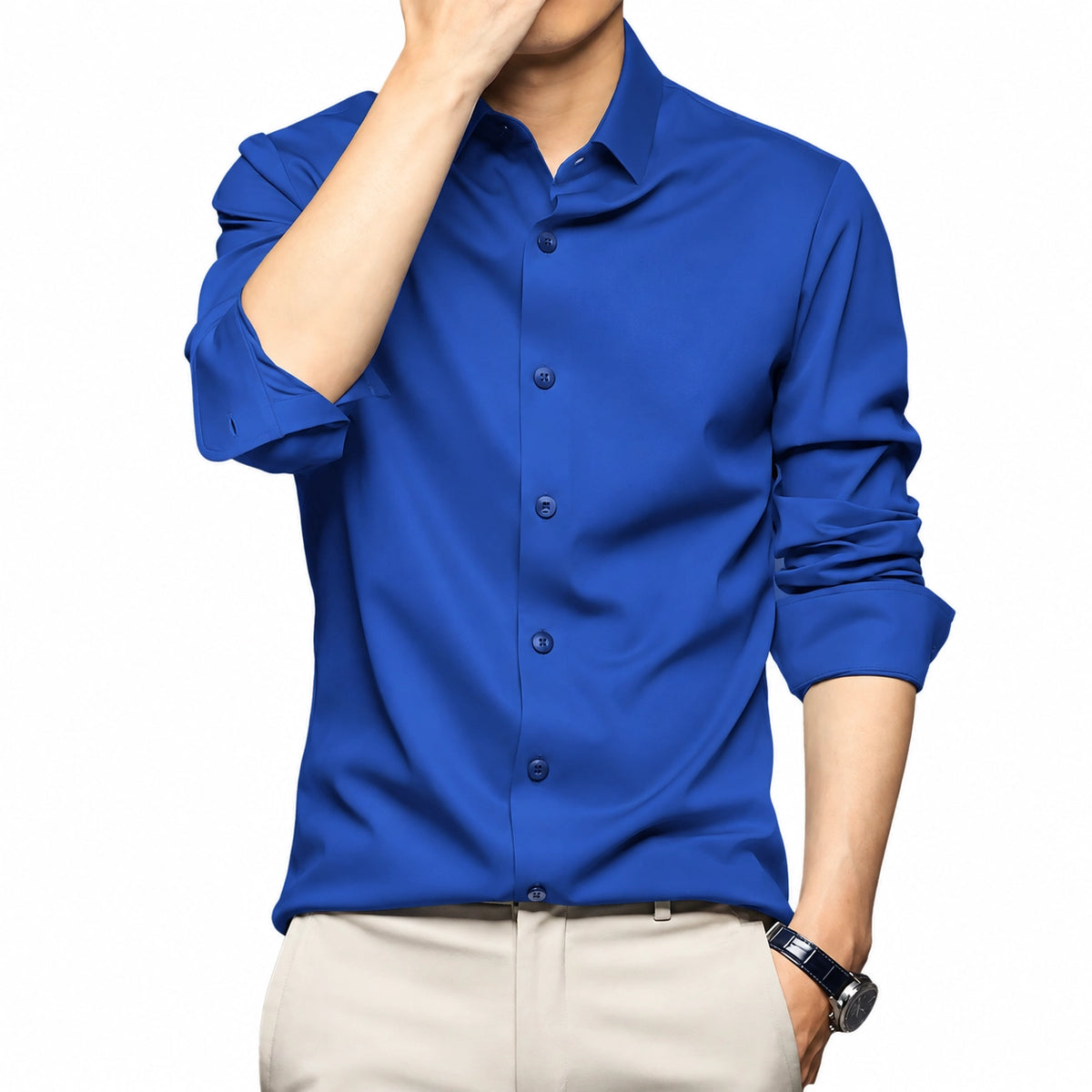 CVC Poly Satin formal Shirt For Men-Royal Blue