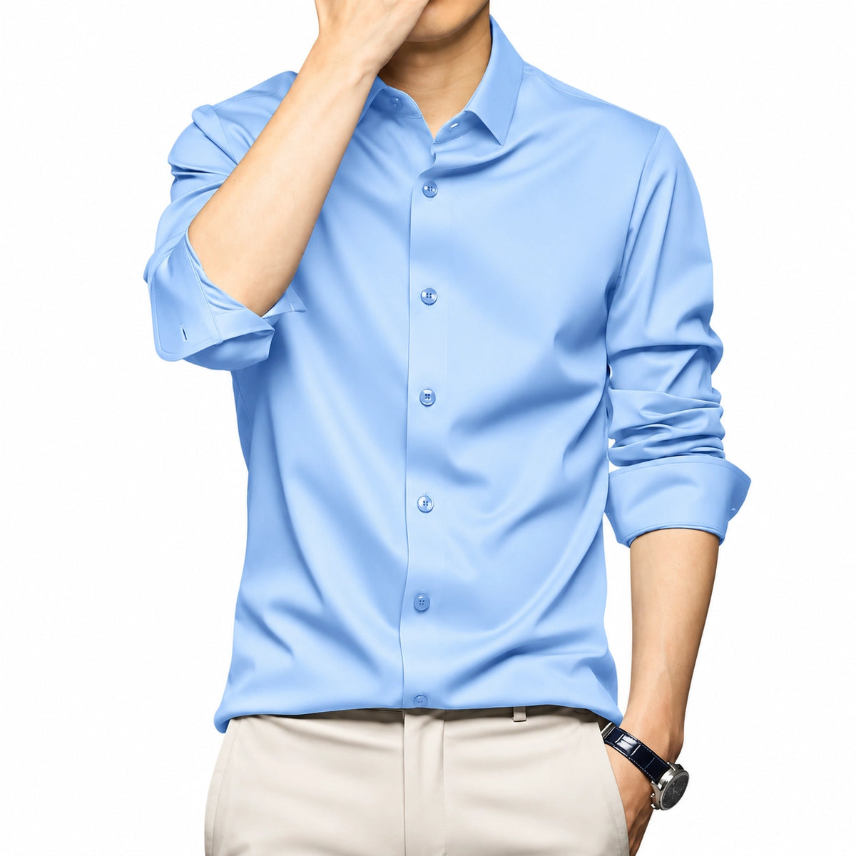 CVC Poly Satin formal Shirt For Men-Sky