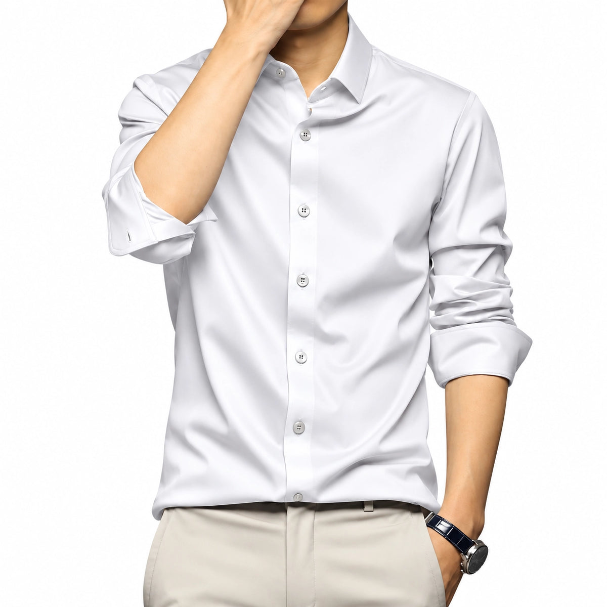 CVC Poly Satin formal Shirt For Men-White