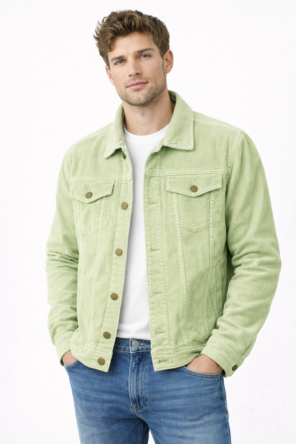 Men’s Light Green Corduroy Trucker Jacket