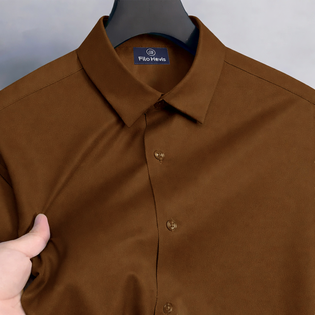 Men's Satin Lycra formal Full Sleeve shirt-Brown